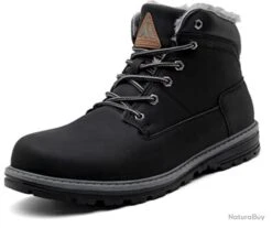 Chaussure De Neige Imperméable En Cuir Noir Foncé Pour Hommes- Livraison Gratuite Et Rapide