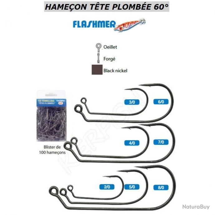 HAMEÇON TÊTES PLOMBÉES 60° FLASHMER 5/0 3 HAMEÇON TÊTES PLOMBÉES 60° FLASHMER 5/0