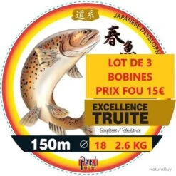 LOT DE 3 BOBINES DE FIL Nylon PAN EXCELLENCE TRUITE 150M Ø 18 2.6 KG