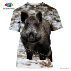SUPERBE : T - Shirts Impression 3 D, Motif Sanglier REF 127