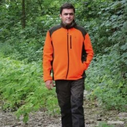 Blouson Polaire Brodé Chasse KAKI ORANGE Taille 03