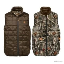 Gilet De Chasse Percussion Warm Réversible Camo Roseaux Marron